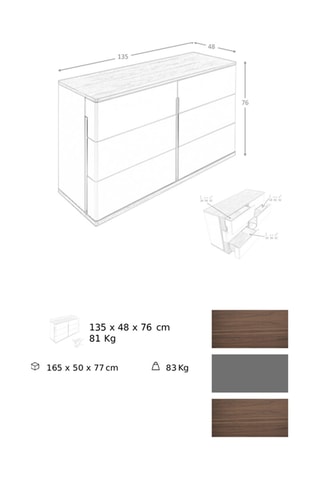 Cómoda 6 gavetas - Branco e imitação de nogueira