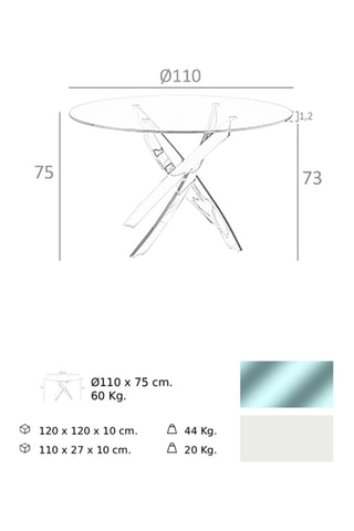 Table à manger - Plateau en verre - 110 x 75 x 110 cm