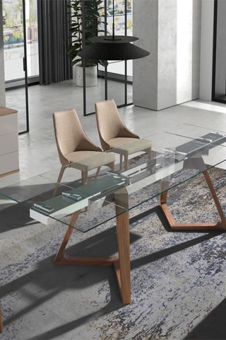Table à manger extensible en noyer et verre - 160 x 75 x 90 cm