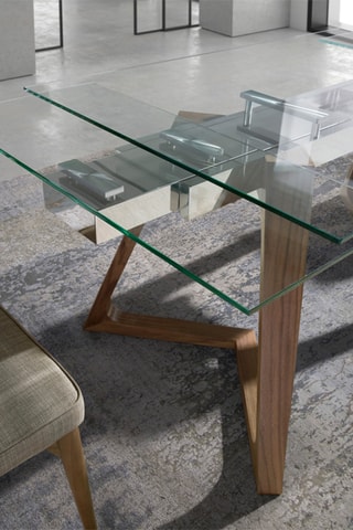 Table à manger extensible en noyer et verre - 160 x 75 x 90 cm