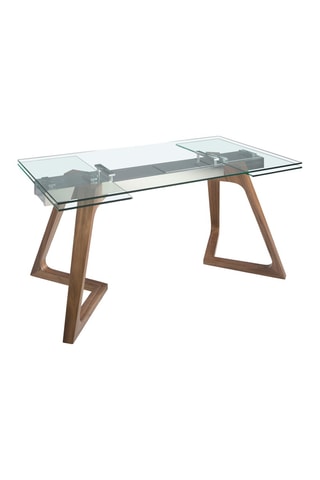 Table à manger extensible en noyer et verre - 160 x 75 x 90 cm
