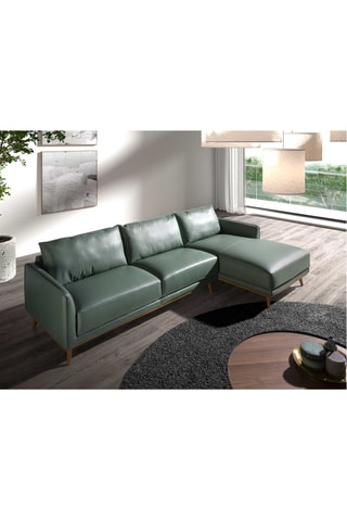 Sofá de canto direito - Verde-escuro - 5 lugares - Em couro