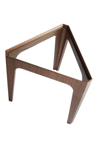 Mesa de apoio em vidro e madeira placado nogueira - 34 x 34 x 42 cm