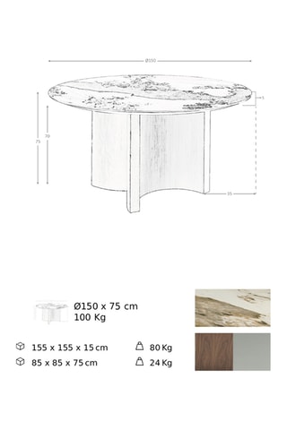 Table à manger en porcelaine - 150 x 75 x 150 cm