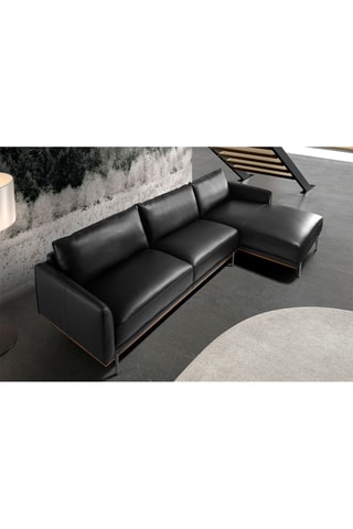 Sofá de canto direito - Preto - 5 lugares - Em couro