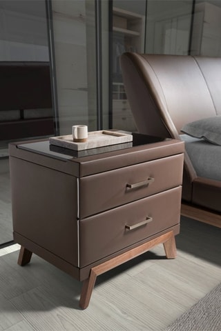 Mesa em vidro e nogueira - 60 x 56 x 46 cm