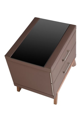 Mesa em vidro e nogueira - 60 x 56 x 46 cm