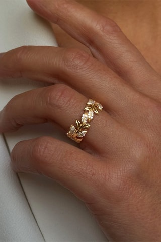 Anillo - Plata chapada en oro amarillo y circones