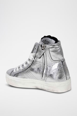 Hoge Leren Sneakers - Zilverkleurig