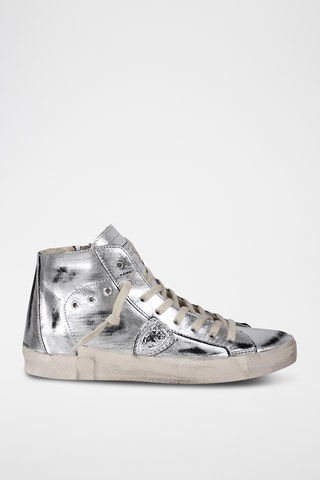 Hoge Leren Sneakers - Zilverkleurig