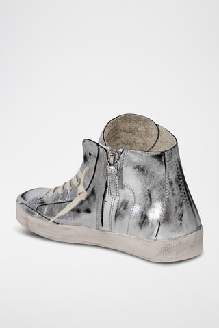 Hoge Leren Sneakers - Zilverkleurig