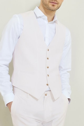 Chaleco de traje slim fit de lino - Blanco