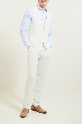 Chaleco de traje slim fit de lino - Blanco