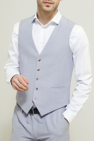 Chaleco de traje slim fit de lino - Azul