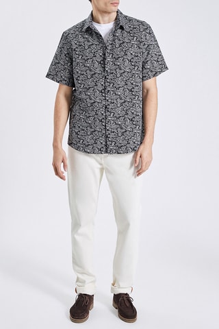 Camisa regular fit de lino - Negro