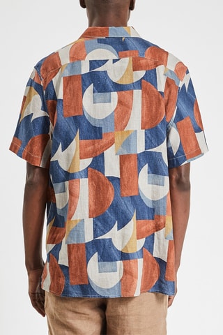 Camisa regular fit de lino - Azul cobalto y rojo teja