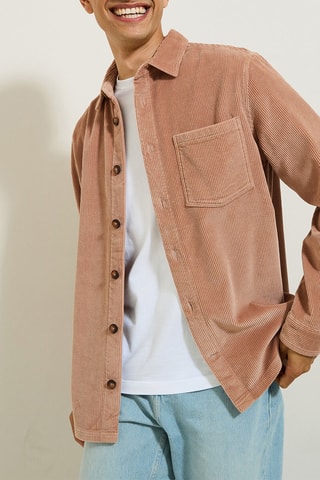 Sobrecamisa regular fit de terciopelo - Rosa