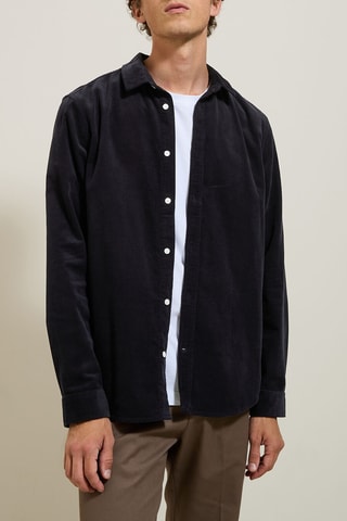 Camisa regular fit de terciopelo - Azul marino