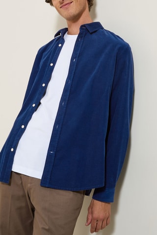 Camisa regular fit de terciopelo - Azul rey