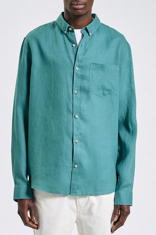 Camisa regular fit de lino - Verde claro