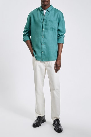Camisa regular fit de lino - Verde claro