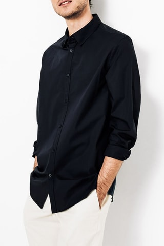 Camisa regular em algodão biológico - Azul-escuro