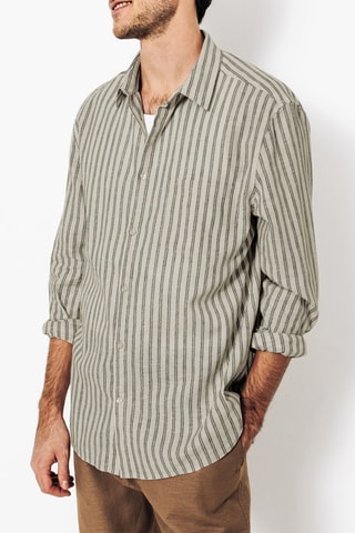 Camisa regular fit de lino - Beige