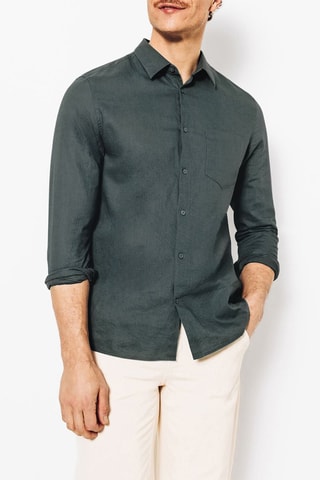 Camisa regular em linho - Verde-escuro