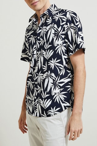 Camisa corta hawaiana regular fit de algodón orgánico - Azul