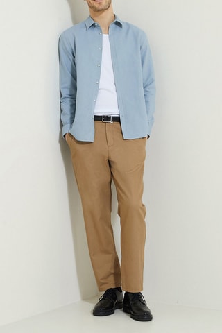 Camisa regular fit de lino - Celeste