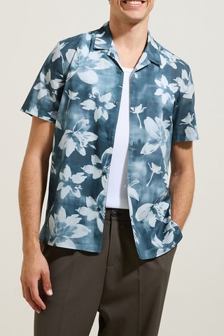 Camisa regular fit - Azul noche y crudo