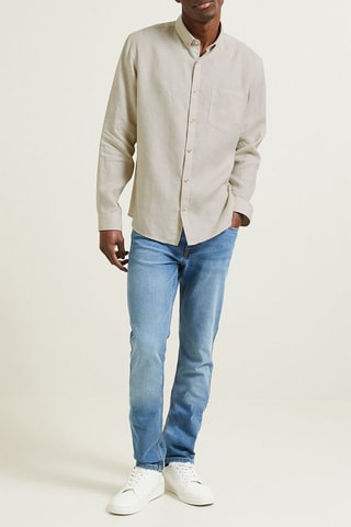 Camisa regular fit de lino - Beige