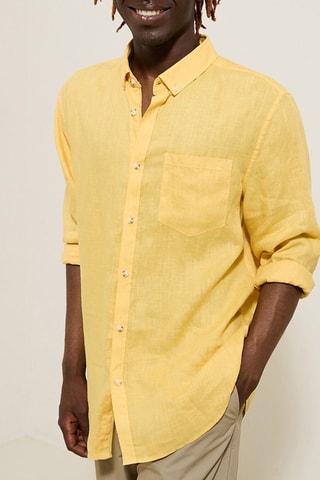 Camisa regular fit de lino - Amarillo