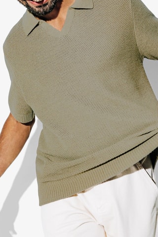 Polo regular fit de lino - Caqui