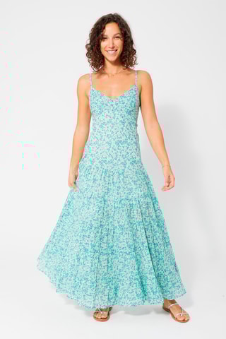 Vestido comprido - Verde e branco - Branco e verde