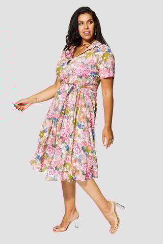 Vestido comprido - Rosa - Branco, verde e amarelo