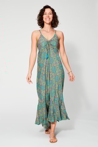 Vestido midi Turquesa e verde-claro - Azul, verde e laranja