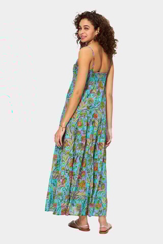 Vestido comprido - Turquesa - Laranja, rosa e turquesa