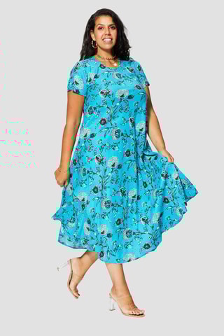 Vestido comprido - Turquesa - Branco e azul