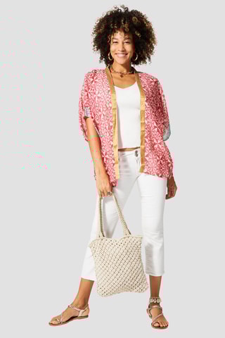 Quimono - Cru - Cru, turquesa e rosa