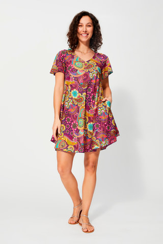 Vestido trapézio Violeta e fúcsia - Azul, amarelo e violeta