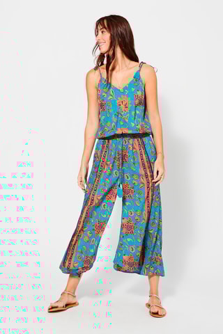 Macacão florido Turquesa - Azul, castanho e rosa