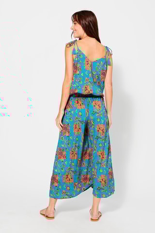 Macacão florido Turquesa - Azul, castanho e rosa