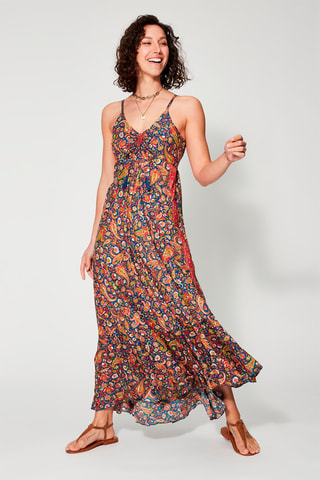 Vestido comprido Azul-marinho - Vermelho, azul e verde