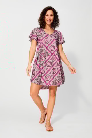 Vestido trapézio Cinzento e fúcsia - Violeta, rosa e cinzento