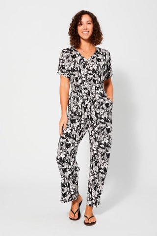 Macacão florido - Preto - Branco e preto