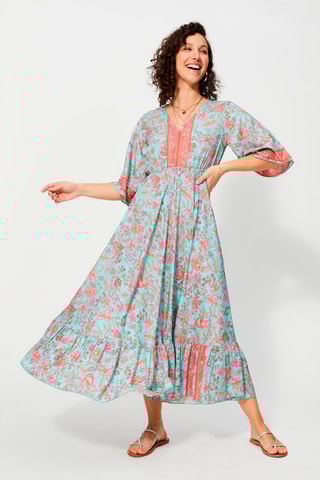 Vestido comprido Turquesa - Azul e rosa