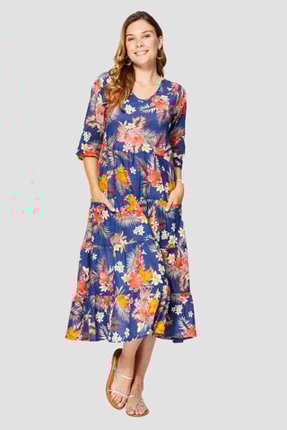 Vestido - Azul - Azul-marinho, vermelho e laranja