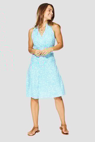 Vestido - Turquesa e branco - Branco e azul