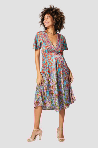 Vestido traçado - Turquesa e vermelho - Vermelho e azul